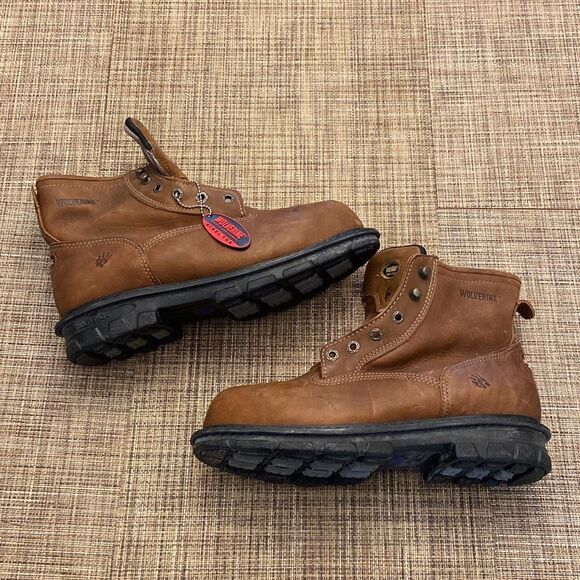 Wolverine MultiShox Brown Leather Steel Toe Work Boots Men Size 9.5 EW *No Laces - Picture 1 of 15